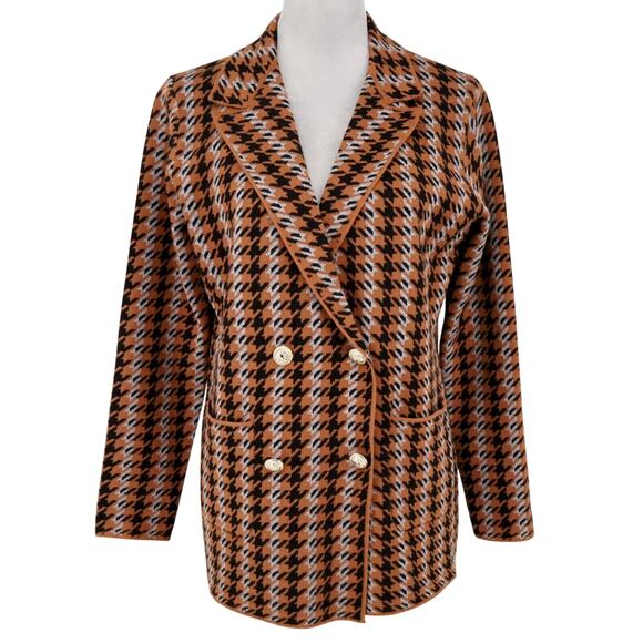 Joie Jackets & Blazers - Joie Sweater Womens Jacket Medium Brown Black Blue Check Double Breasted Knit